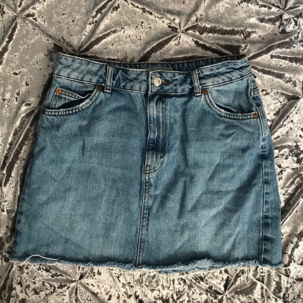 Topshop Distressed Denim Skirt